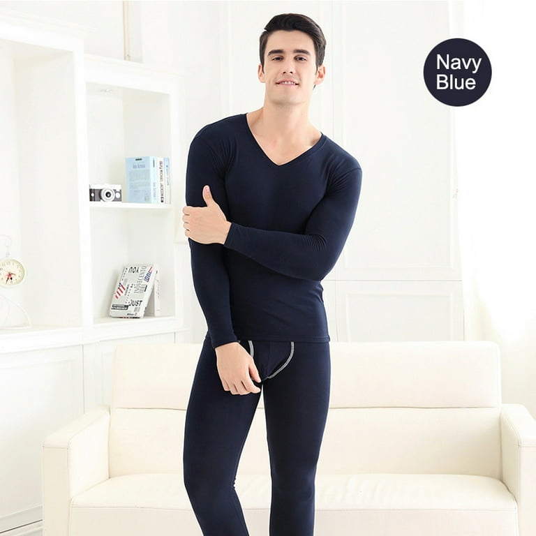 Men Seamless Elastic Thermal Underwear Inner Wear Winter Warm Clothes(Navy  Blue XL,Men) 