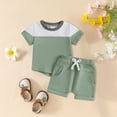 thumbnail image 2 of HCNTES Toddler Baby Boy Summer Outfit Patchwork Short Sleeve T Shirt Top Casual Shorts Set Clothes toddler boy summer clothee(3-6 Months,Green), 2 of 7