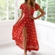 thumbnail image 2 of Vestido largo de manga corta con cuello en V profundo y abertura lateral de verano bohemio para mujer con cinturón Fridja nalpqowj28627, 2 of 6