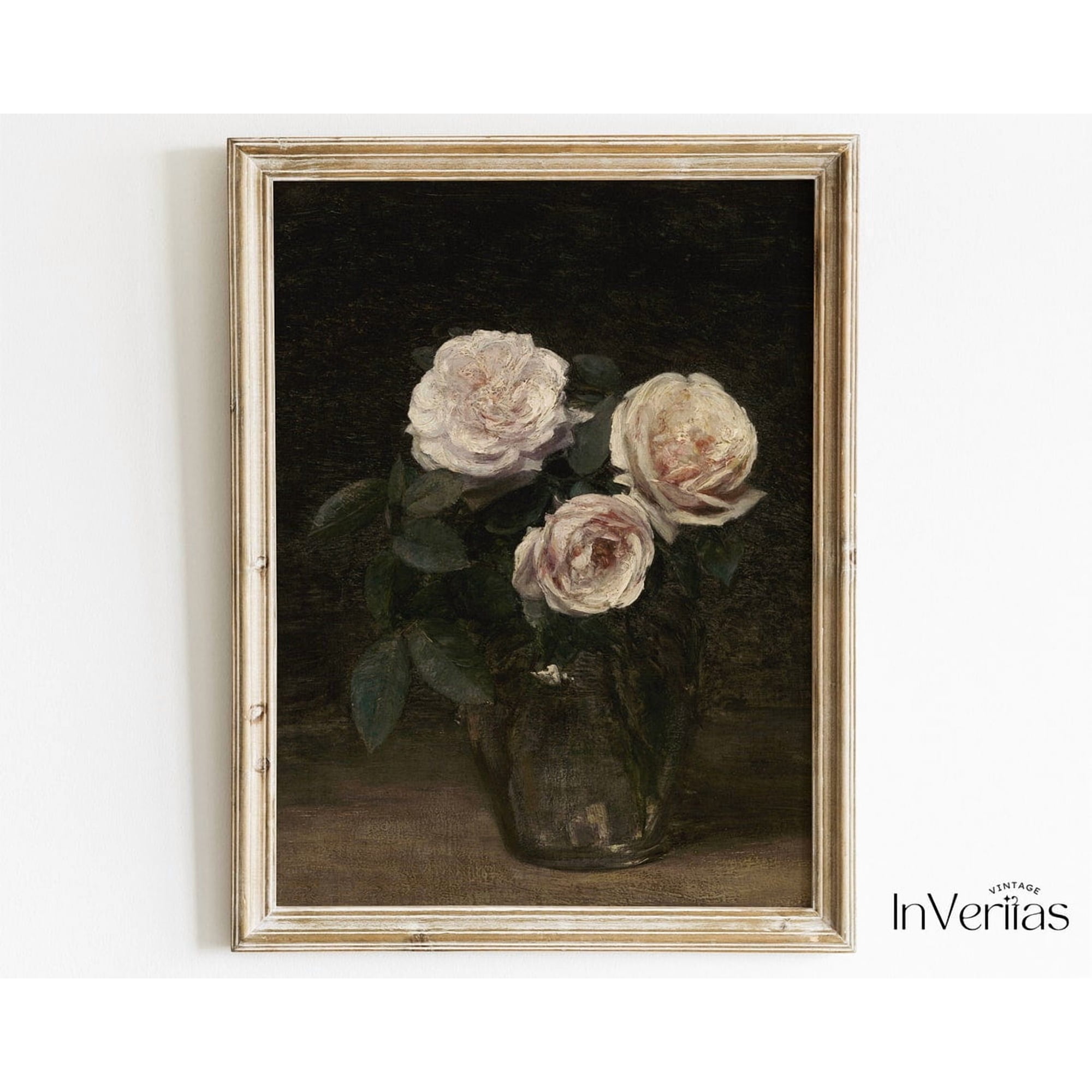 Roses In A Vase Vintage Still Life Wall Art Moody No Living Room And Gallery Wall Decor