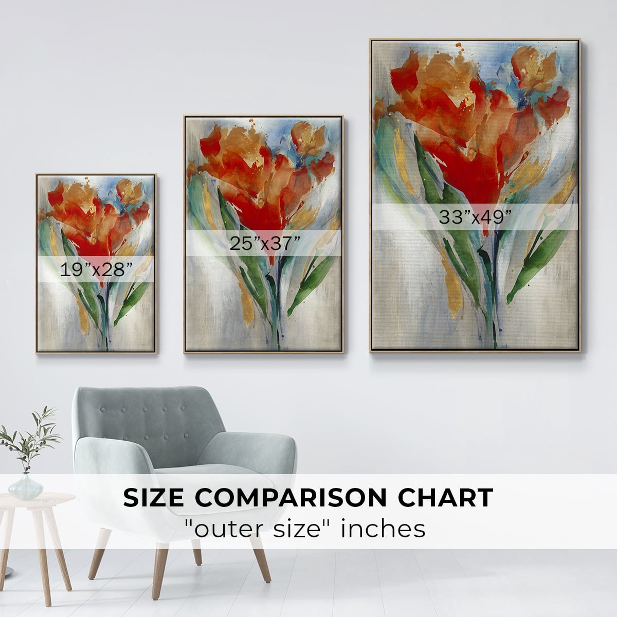 Wild Flower Bouquet Framed Premium Gallery Wrapped Canvas - Ready to Hang - 27 x 41 - Natural Wood Floating Frame