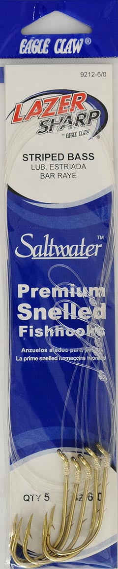 (2 pack) Lazer Sharp 9212H-6/0 18" Snelled Baitholder Hook, Gold, Size 6/0, 5 Pack