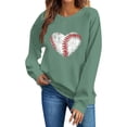 thumbnail image 5 of Afelkas Women's Baseball Sweatshirt Distressed Heart Graphic Pullover Crewneck Sports Mom Top Casual Game Day Fan Gear Green,M, 5 of 5