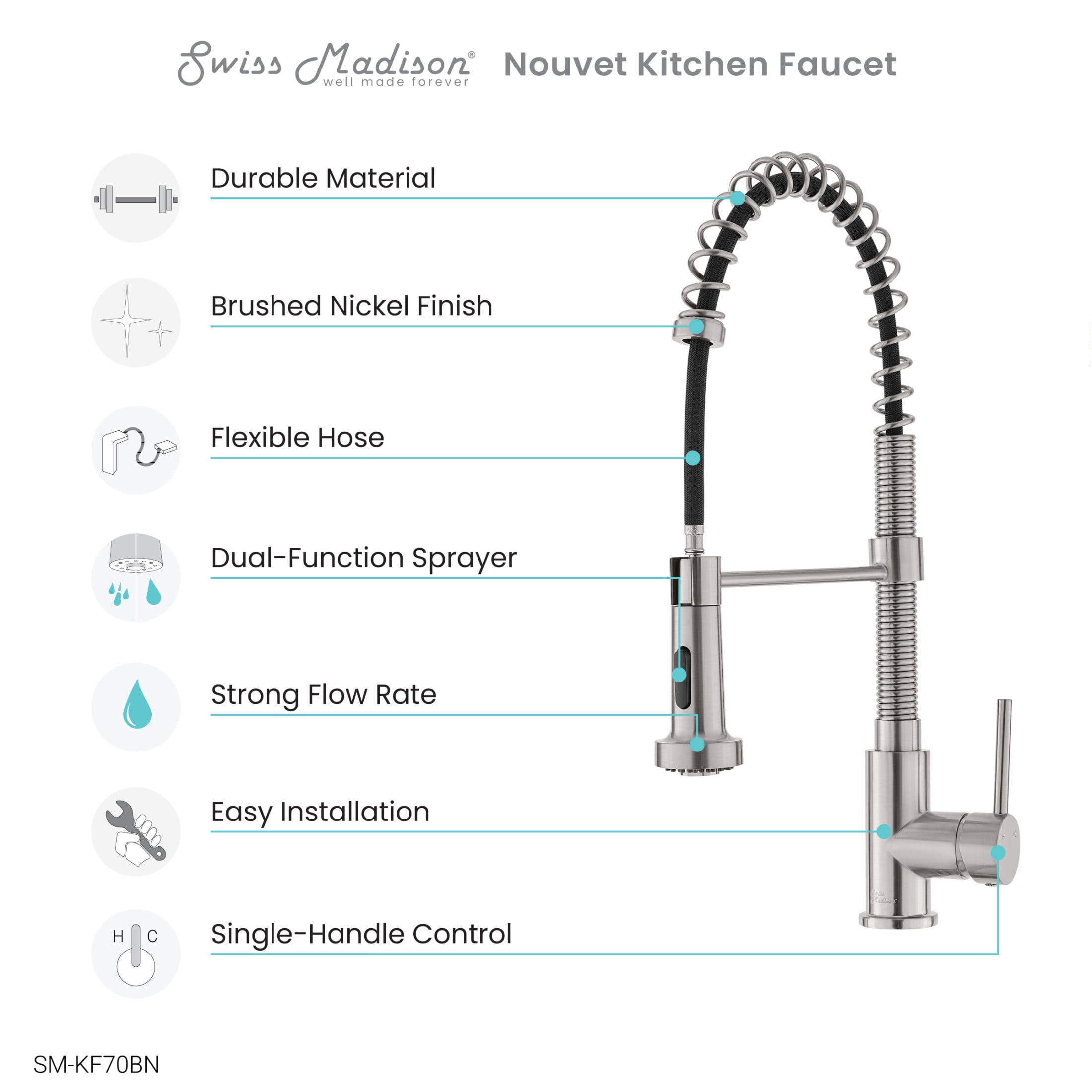 Nouvet Single Handle, Pull-Down Kitchen Faucet in Brushed Nickel