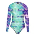 thumbnail image 4 of CHENge Blue Women One Piece Long Sleeve Rash Guard UV Protection Surfing Mermaid Swimsuit Swimwear Bathing Suit, 4 of 4