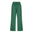 thumbnail image 4 of Women Comfortable High Waisted Wide Leg Pants Drawstring Elastic Trousers Comfy Straight Leg Long Pants With Pockets, 4 of 5