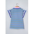 thumbnail image 3 of TinyCribz Women's Blue Striped Polo Blouse – V Neck Contrast Trim Short Sleeve Casual Top for Summer 2XL, 3 of 9