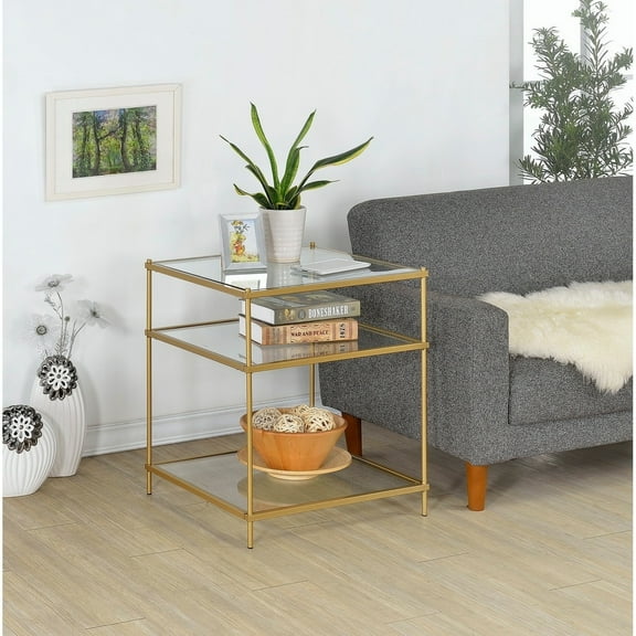 Fox Hill Trading Millenial Glass and Metal End Table in Gold