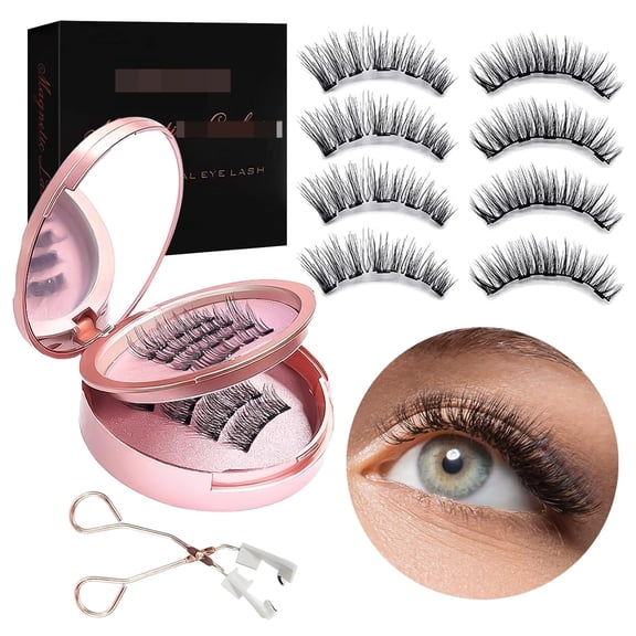 Magnetic Eyelashes Natural Look, Magnetic Lashes with Applicator, False Eyelashes without Glue or Eyeliner, Reusable & Easy to Use, 4 Pairs