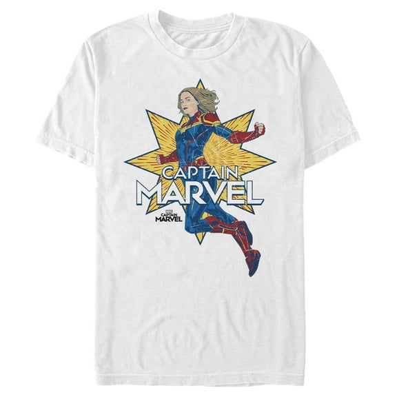 Men's Marvel Captain Marvel Star Jump Graphic Tee White Large