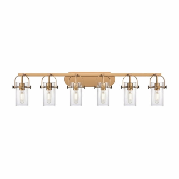 423-6W-BB-G423-7CL Innovations Lighting Pilaster II Cylinder - 6 Light Bath Vanity In Contemporary Style-10.38 Inches Tall and 43.88 Inches