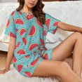 thumbnail image 4 of Xecao Watermelon Pattern Women's Short Sleeve Pajama Set Soft Sleepwear Lounge Set with Button Front Top and Drawstring Shorts with Pockets-3X-Large, 4 of 6
