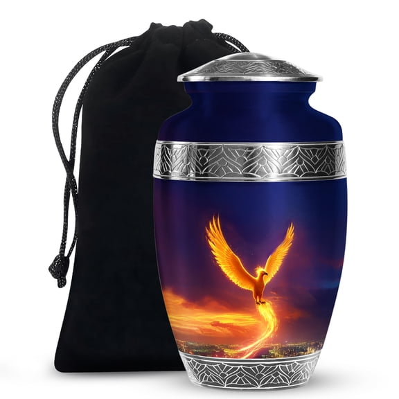 MUKTIVE Phoenix Funeral Urns for Adult Male, Large Dark Blue Memorial Urn for Ashes for Women, Unique Adult Cremation Urn for Men, Burial Urns for Adult Human Ashes Female, 10 Inch
