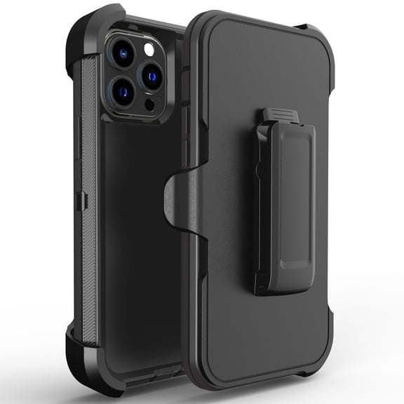 Hotpom for iPhone 15 Pro Case Heavy Duty Shockproof Dust/ Drop Proof Full Body Protection Women Men universal Phone Cover with Black Belt Clip, Black/Black