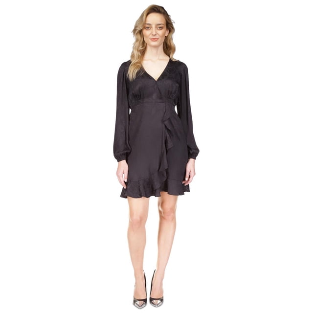 Michael Kors Womens Jacquard Snake Print Surplice Dress, Black, Small
