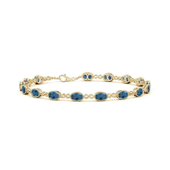 ANGARA Natural Oval 5.92 ct London Blue Topaz Infinity Link Bracelet with Milgrain in 14K Yellow Gold for Women (Size-5x4mm) | November Birthstone Jewelry for Women | London Blue Topaz Bracelet