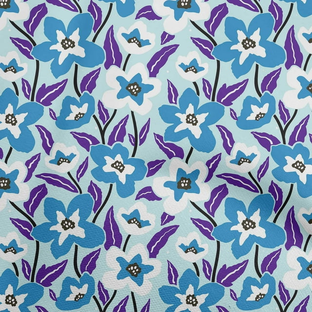 oneOone Cotton Silk Light Blue Fabric Florals Craft Projects Decor Fabric Printed By The Yard 42 Inch Wide