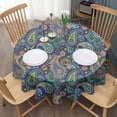 thumbnail image 3 of Blue Pioneer Flower and Paisley Pattern Round Tablecloth 60"x60",Wrinkle Wipeable Table Cloth for Kitchen Dining Room Picnic Patio Party, 3 of 6