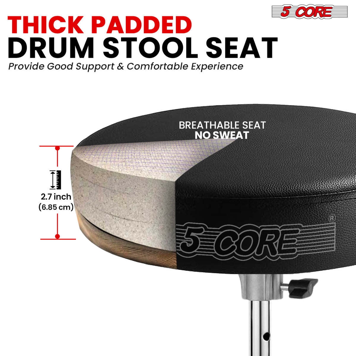 Adjustable Padded Drum Throne & Guitar Stool - Anti-Slip Rubber Feet, Universal Music Chair for Adults & Kids - Black