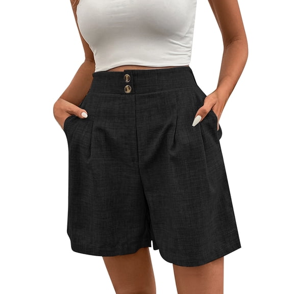 DHFJKG Womens Summer Straight Leg Shorts Casual Elastic Waist Solid Color Loose Fit Comfortable Daily Wear Shorts With Pockets Versatile Bottoms