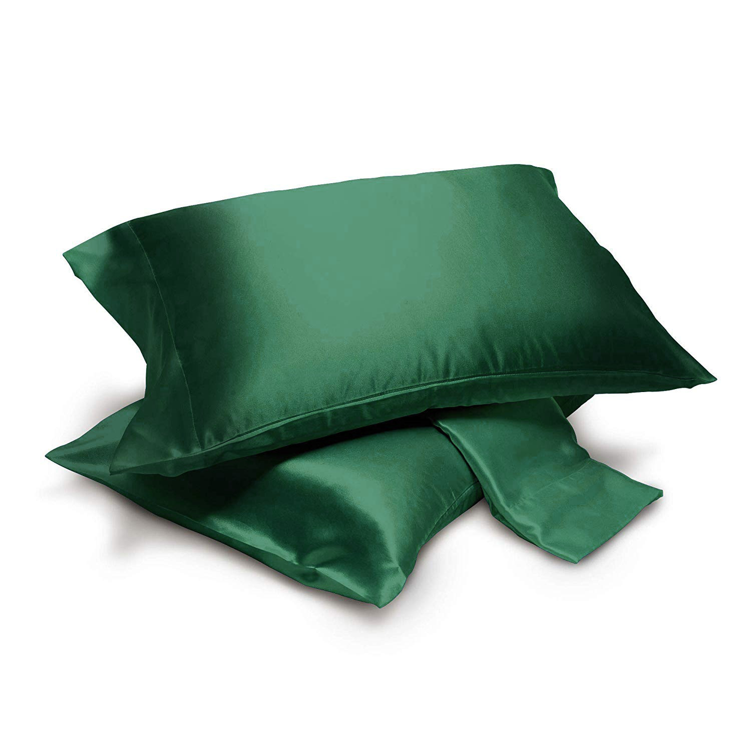 Satin Pillowcases Pair with Envelope Closure (King, Hunter Green