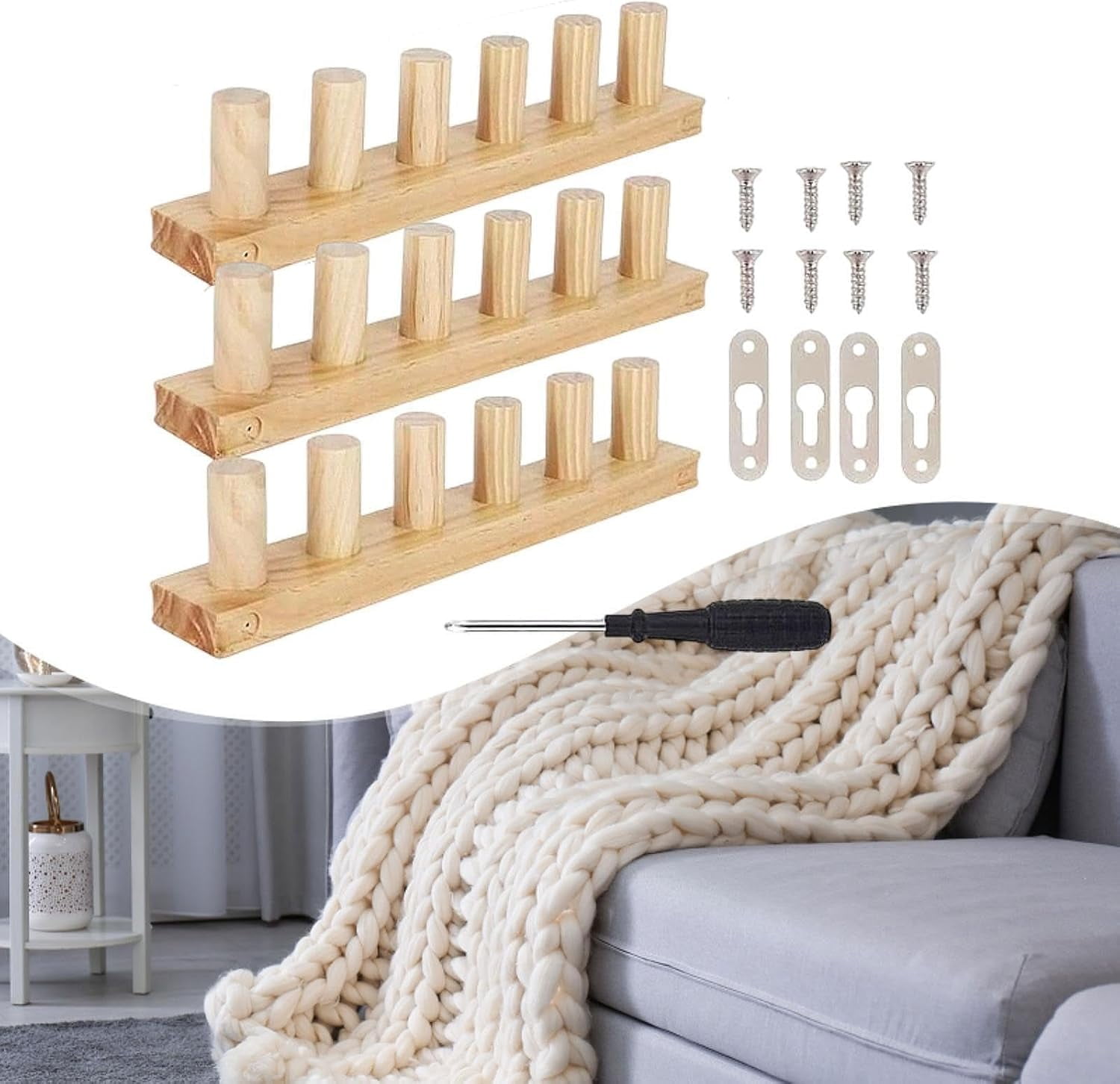 11.8" Chunky Blanket Looms, Blanket Looms with Wooden Nails for Chunky Yarn, Portable DIY Hand Knitting Machine Suitable for Beginners, Applied to Coarse Blankets