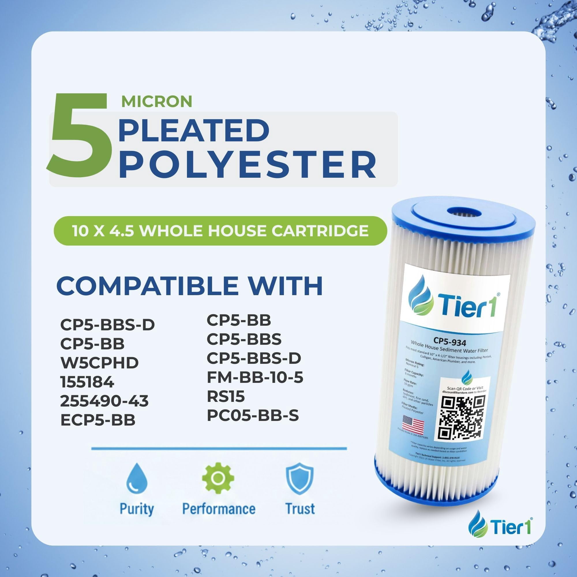 Tier1 1 Micron 20x4.5 Water Filter | Spun Wound Polypropylene Whole House Cartridge | Replacement for Pentek DGD-2501-20, 155360-43, P1-20BB | Fine Sediment & Rust Filtration | 4.5 x 20 Water Filter