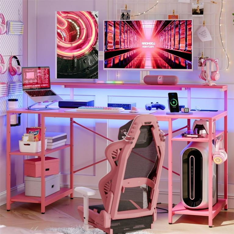 White and pink gaming desk discount