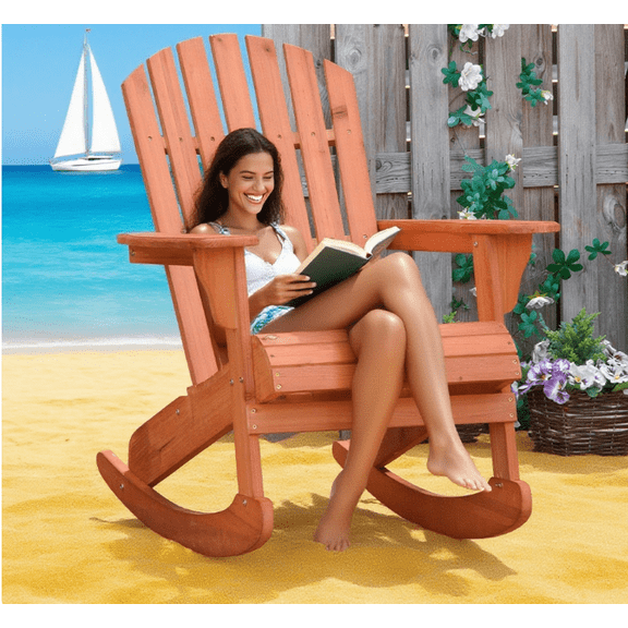 Rocking chair Rocking Chair, with Slatted Wooden Design, Fanned Back