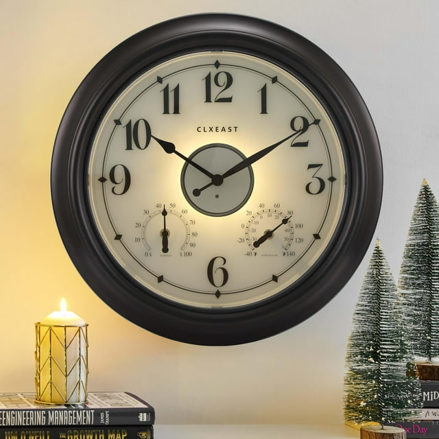 Reloj exterior CLXEAST iluminado de 45 cm con termómetro e higrómetro