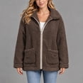 thumbnail image 3 of Nfurl Sherpa Jacket Womens Lightweight Collared Zip up Fleece Jackets with Pockets Cozy Casual Fall Jacket Trendy Teddy Coats Brown,XXL, 3 of 7