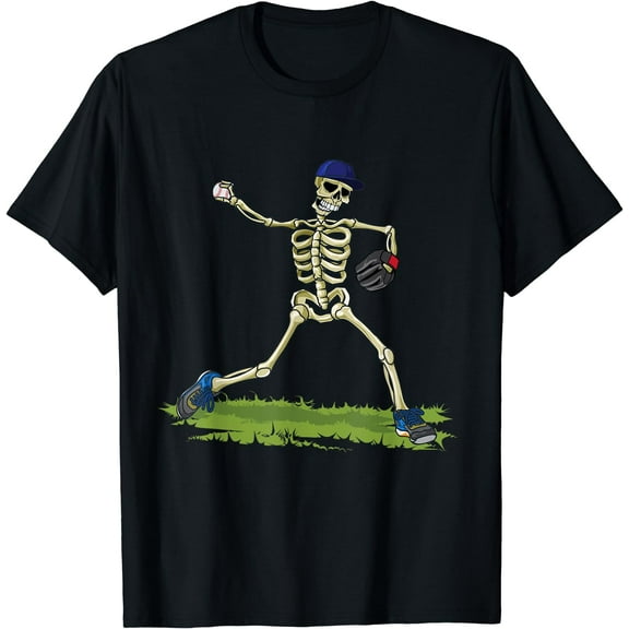 Baseball Skeleton Halloween Men Boys Baseball Halloween T-Shirt