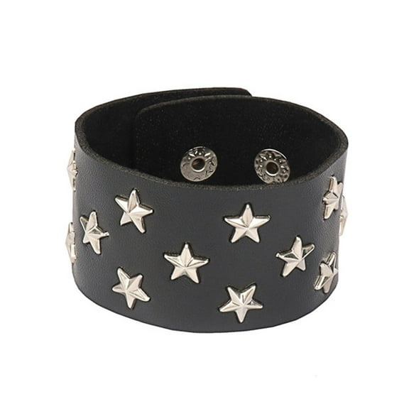 SDFGTstore Punk Bracelet for Men Women - Goth Black Wristband with Metal Spike Studded- Spike Rivets Cuff Bangle Adjustable