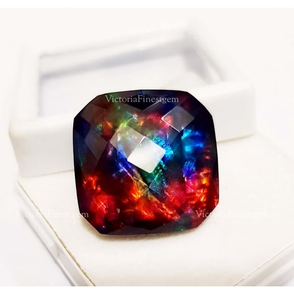 35 Ct Ammolite Opal-like Organic Synthetic lab-Created Precious Gem Loose Gemstone Doublet Rare Gemstone Square Checkerboard Table Cut ammolite stone
