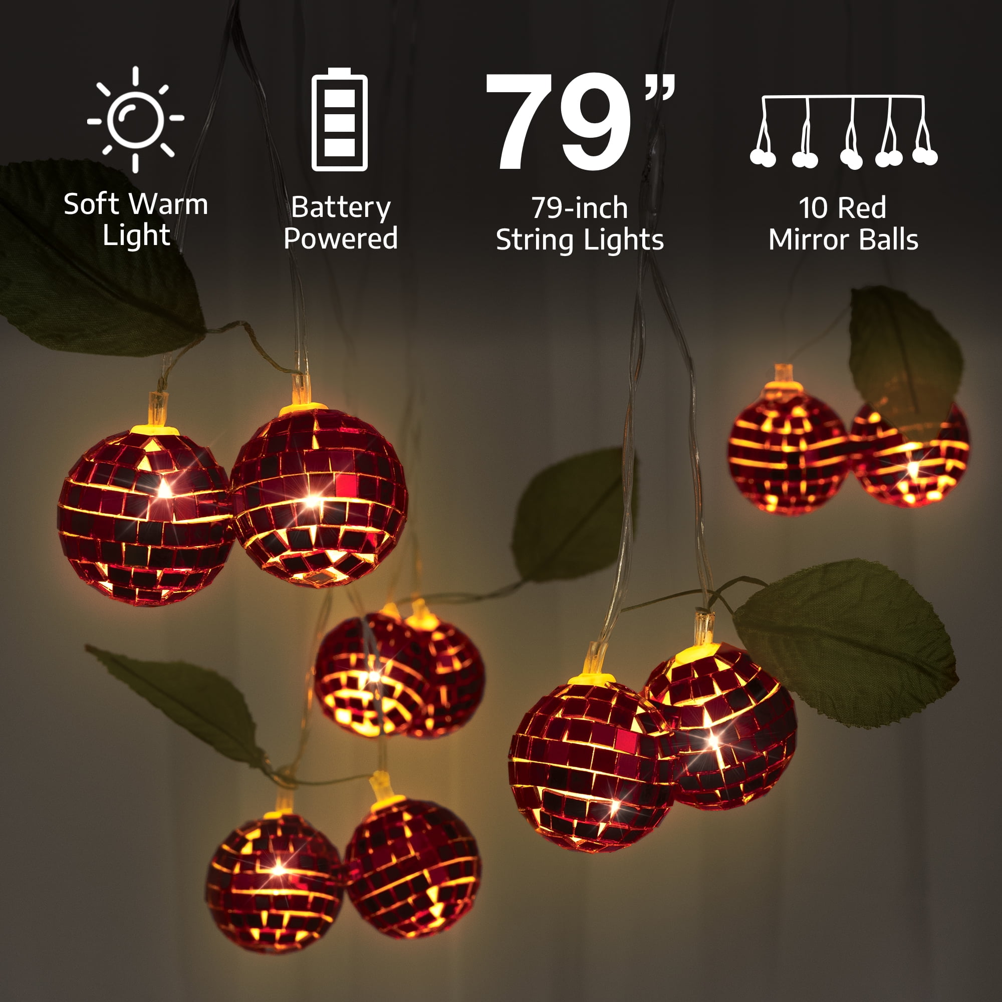 BrightSide Disco Cherries String Lights - 8.5 ft Battery-Powered String Lights