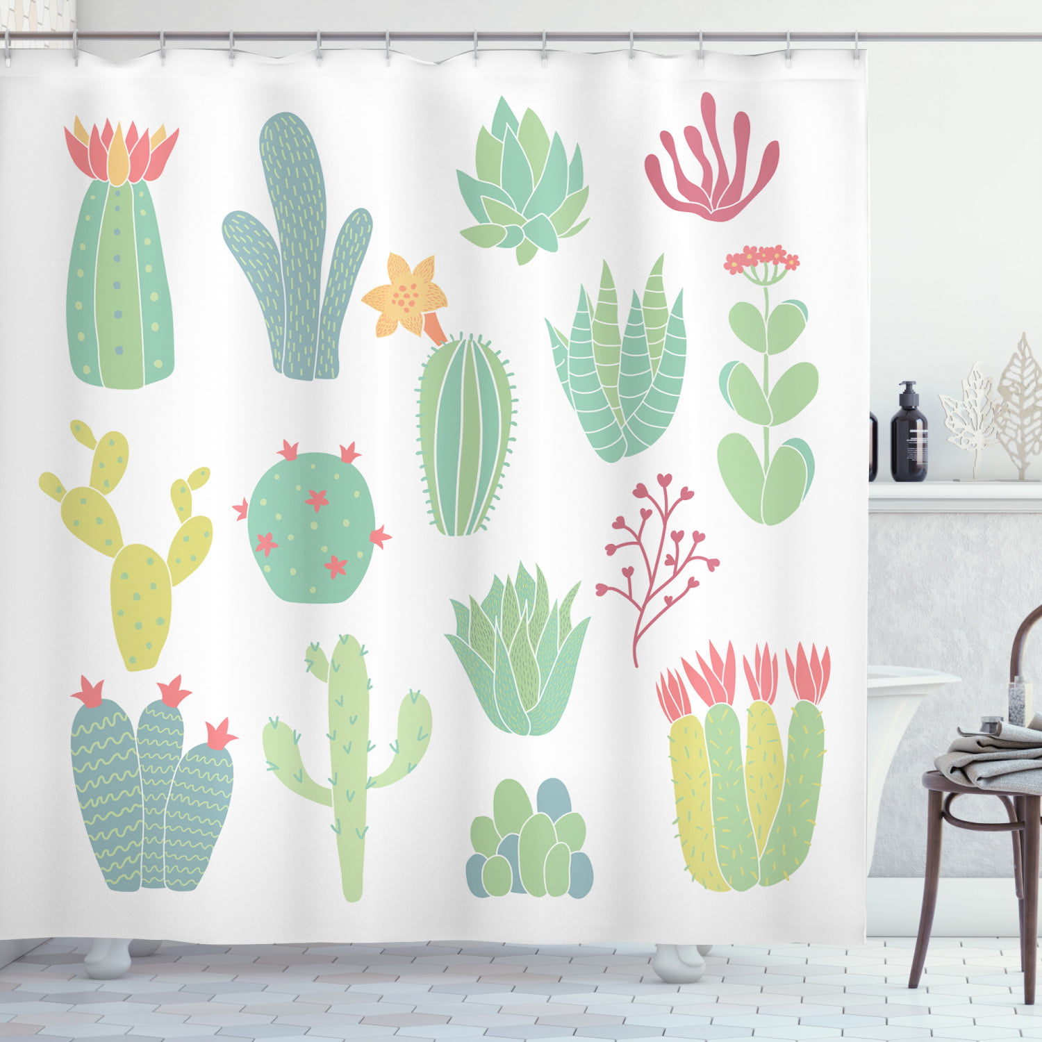 Cactus Flower Saguaro Fruit Waterproof Bathroom Fabric Shower Curtain 71inches 