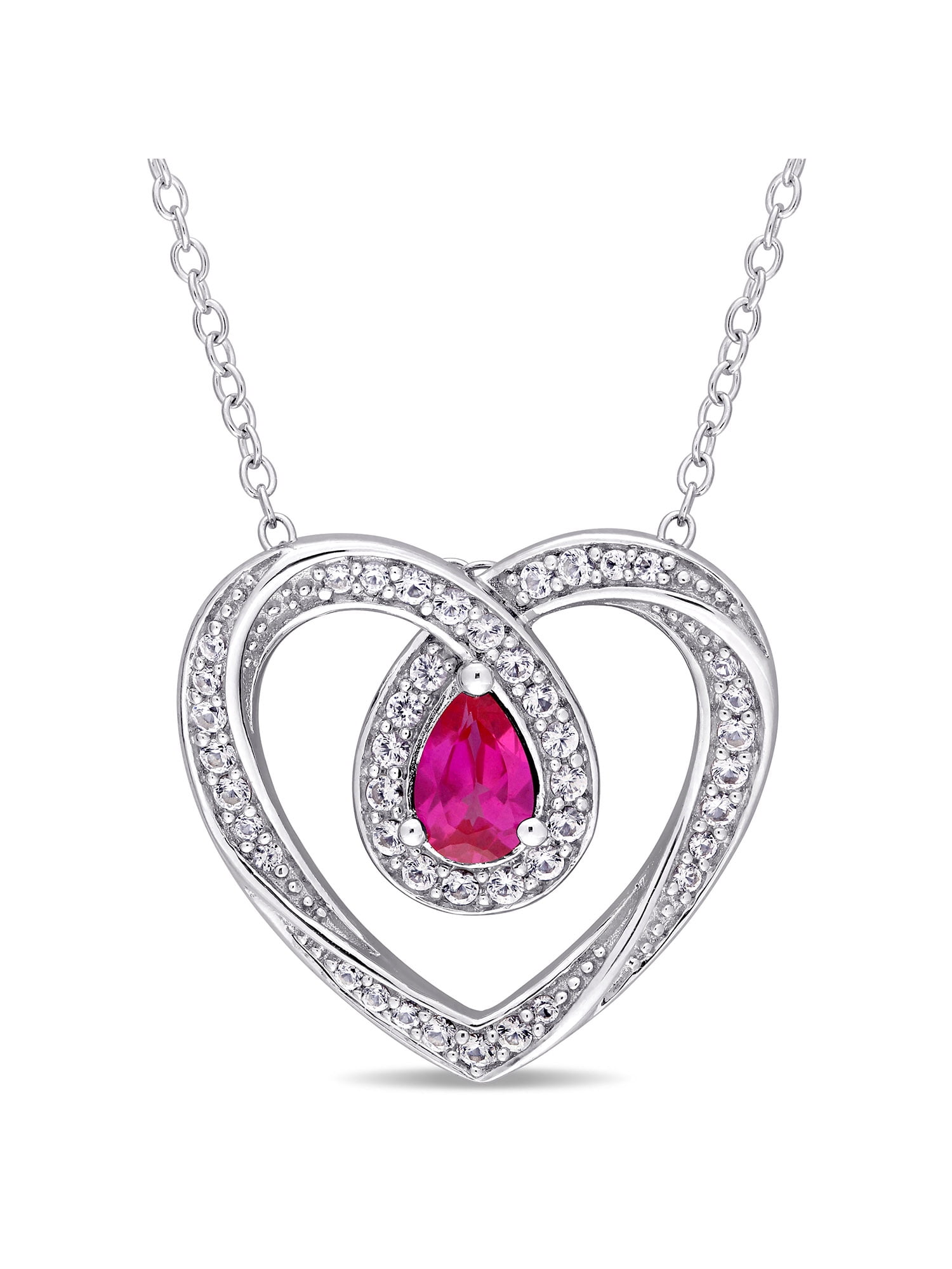 Tangelo 1-1 10 Carat T.G.W. Created Ruby and Created White Sapphire Sterling Silver Heart Loop Pendant, 18" by Tangelo