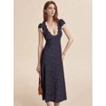 thumbnail image 4 of Women Summer Dresses Deep V Neck Polka Dot Prined Splice Lace Dress Elegant for Party Navy Blue L, 4 of 9