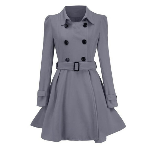 TJAZFJPA Wool Coats for Women Plus Winter Warm Women Buttons Woolen Coat Trench Jacket Belt Overcoat Outwear Womens Wool Coat Wool Coats for Women Plus Size