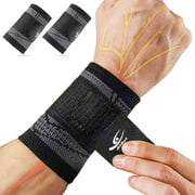 HiRui Wrist Brace/Wraps Wrist Compression Strap and Support for Work Fitness Weightlifting Sprains Tendonitis, Carpal Tunnel Arthritis, Pain Relief, Adjustable Wristbands 2 PACK (Black, M)