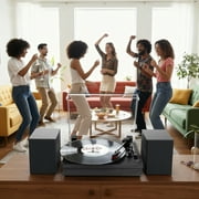 RetroAudio الفينيل سجل لاعب بلوتوث القرص الدوار مع مكبرات الصوت الخارجية حزام-قيادة القرص الدوار دعم 3 سرعة 3 حجم التشغيل اللاسلكي، أسود