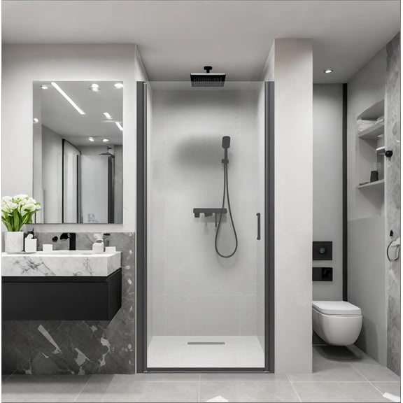 Kaisneo 34 in x 72 in Semi-Frameless Pivot Clear Glass Shower Door