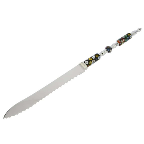 GlassOfVenice Italian Murano Glass Cake Knife - Black Millefiori