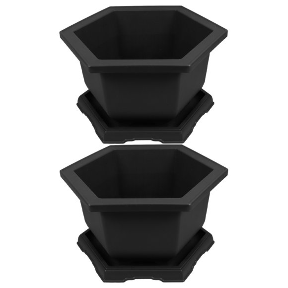 2 Ensembles de Pots Hexagonaux pour Bonsaï avec Soucoupe Pots d'Entraînement en Plastique pour Bonsaï avec Plateaux Plante Fleur Arbre Pot de Culture Contenant pour Jardin Cour Bureau Balcon Fournitures