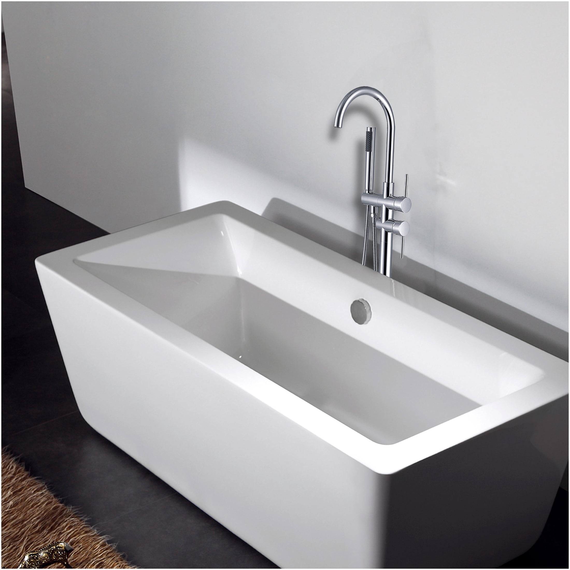 JERFIT 8.5" Freestanding Modern Tub Filler with Hand Shower, 3.9 GPM High Flow Bath Faucet in Chrome for Bathtub, Polished Chrome Finish