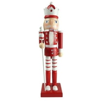 15" Red and White Nutcracker Decoration with White Staff – Hand painted wood Decoration Classic Style with Modern Design for Collectors or Gifting