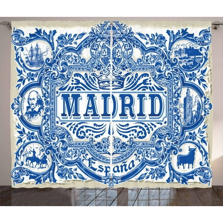 Spanish Curtains 2 Panels Set Madrid Calligraphy Traditional