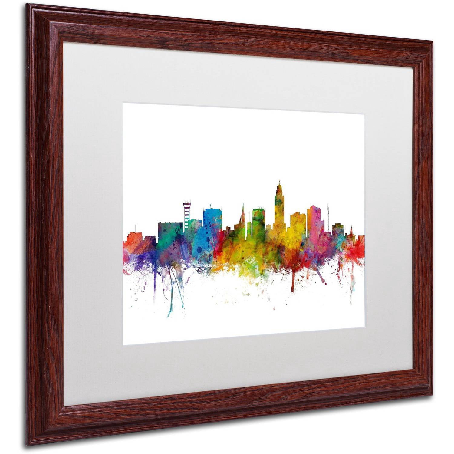 Trademark Fine Art 'Lincoln Nebraska Skyline' Canvas Art by Michael Tompsett, White Matte, Wood Frame