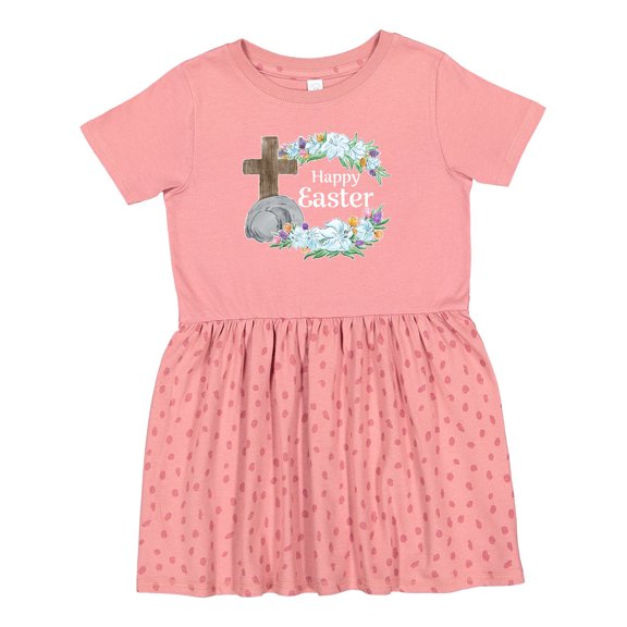 Inktastic Happy Easter with Cross and Flowers Girls Toddler Dress