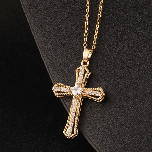 Cross Pendant Necklace for Women Hip Hop Real Gold Plated Copper Microencrusted Zircon Pendant for Women Jewelry Valentines Day